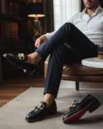 Carlo Black Designer Cuban Heel  Loafer With Golden Buckle