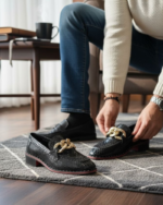 Carlo Black Designer Cuban Heel  Loafer With Golden Buckle - Image 5