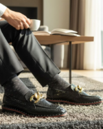 Carlo Black Designer Cuban Heel  Loafer With Golden Buckle - Image 4