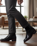 Marco Black Cuban Heel Designer Chelsea Boot With Silver Stud - Image 3