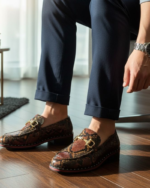 Python Brown Cuban Heel Designer Italian Loafer - Image 3