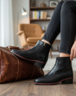Marco Black Cuban Heel Designer Chelsea Boot With Silver Stud - Image 4