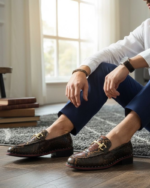 Python Brown Cuban Heel Designer Italian Loafer - Image 4