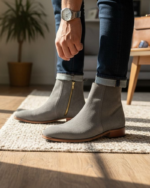 Regal Grey Cuban Heel Leather Chelsea Boot - Image 7