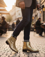 Marco Golden Cuban Heel Designer Chelsea Boot With Silver Stud - Image 5