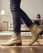 Marco Golden Cuban Heel Designer Chelsea Boot With Silver Stud - Image 3