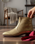 Marco Golden Cuban Heel Designer Chelsea Boot With Silver Stud - Image 2