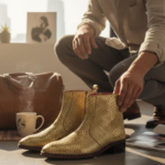 Marco Golden Cuban Heel Designer Chelsea Boot With Silver Stud