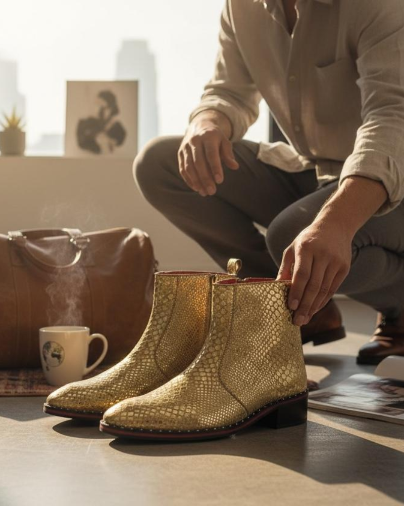 Untitled design - 2026-01-23T153805.068 Marco Golden Cuban Heel Designer Chelsea Boot With Silver Stud - Image 1