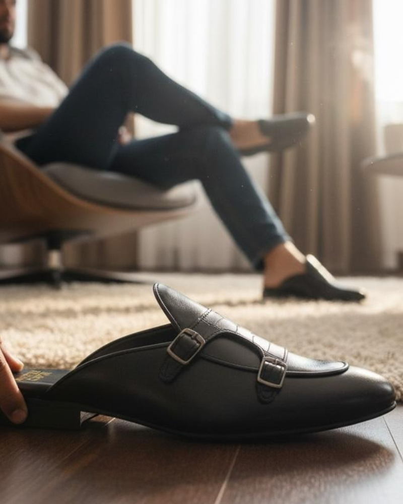 Untitled design (57) Mario Plane Black and Crocko Pattern Designer Mules - Image 1