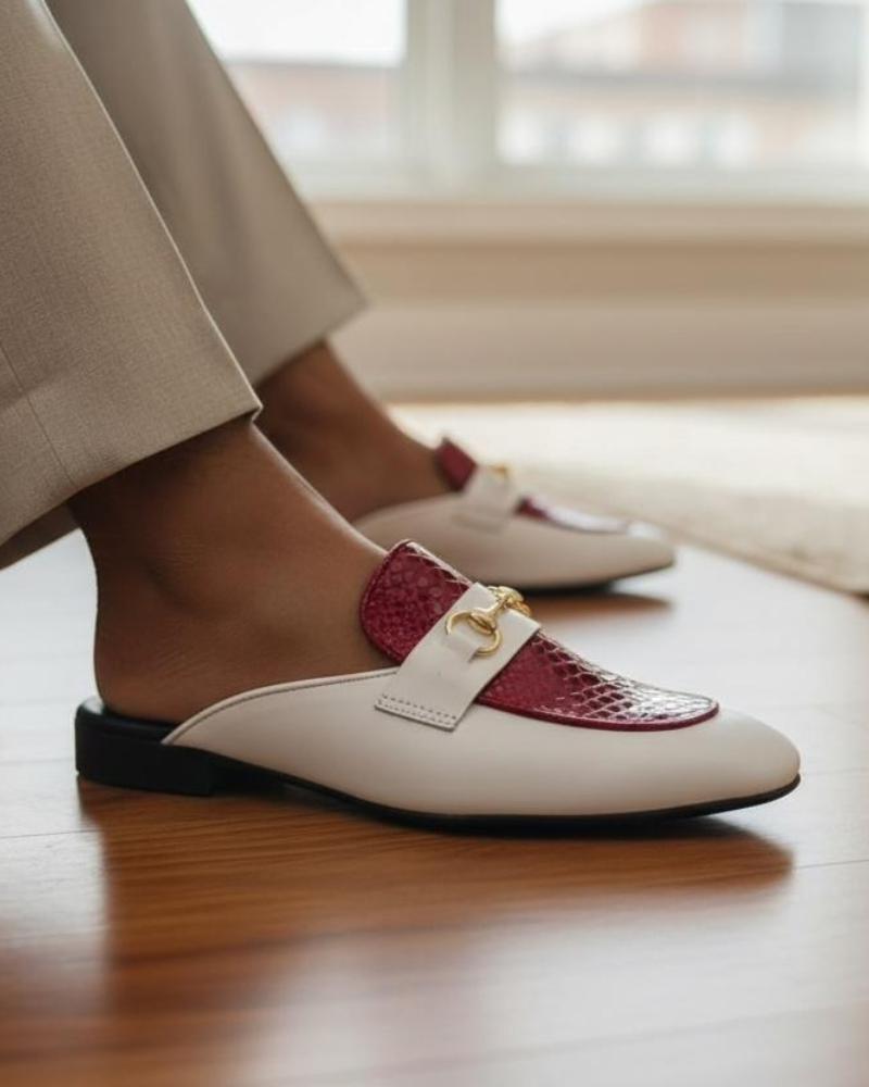 Untitled design (67) Zolevo Red and White Designer Mules - Image 1