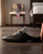 Black Crocko Pattern Mules With Buckle - Image 3