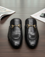 Black Crocko Pattern Mules With Buckle - Image 2