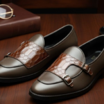 Movado Brown Designer Crocko Double Monk Loafer