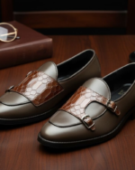 Movado Brown Designer Crocko Double Monk Loafer