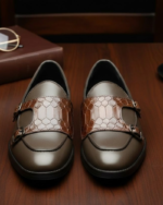 Movado Brown Designer Crocko Double Monk Loafer - Image 3