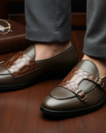 Movado Brown Designer Crocko Double Monk Loafer - Image 2