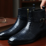 Commondo Black Snake Pattern Cuban with Belt Chelsea Boot