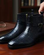 Commondo Black Snake Pattern Cuban with Belt Chelsea Boot