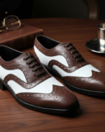 Asper Designer White and Brown Brogue Shoes