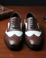 Asper Designer White and Brown Brogue Shoes - Image 5