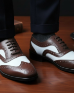 Asper Designer White and Brown Brogue Shoes - Image 4