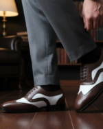 Asper Designer White and Brown Brogue Shoes - Image 3