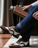 Asper Designer White and Brown Brogue Shoes - Image 2