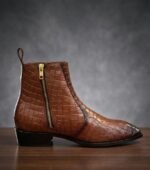 Tan Crocko Pattern Chelsea Boot - Image 4
