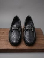 Black Crocko Pattern Moccasin Loafer - Image 2