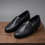 Black Crocko Pattern Moccasin Loafer